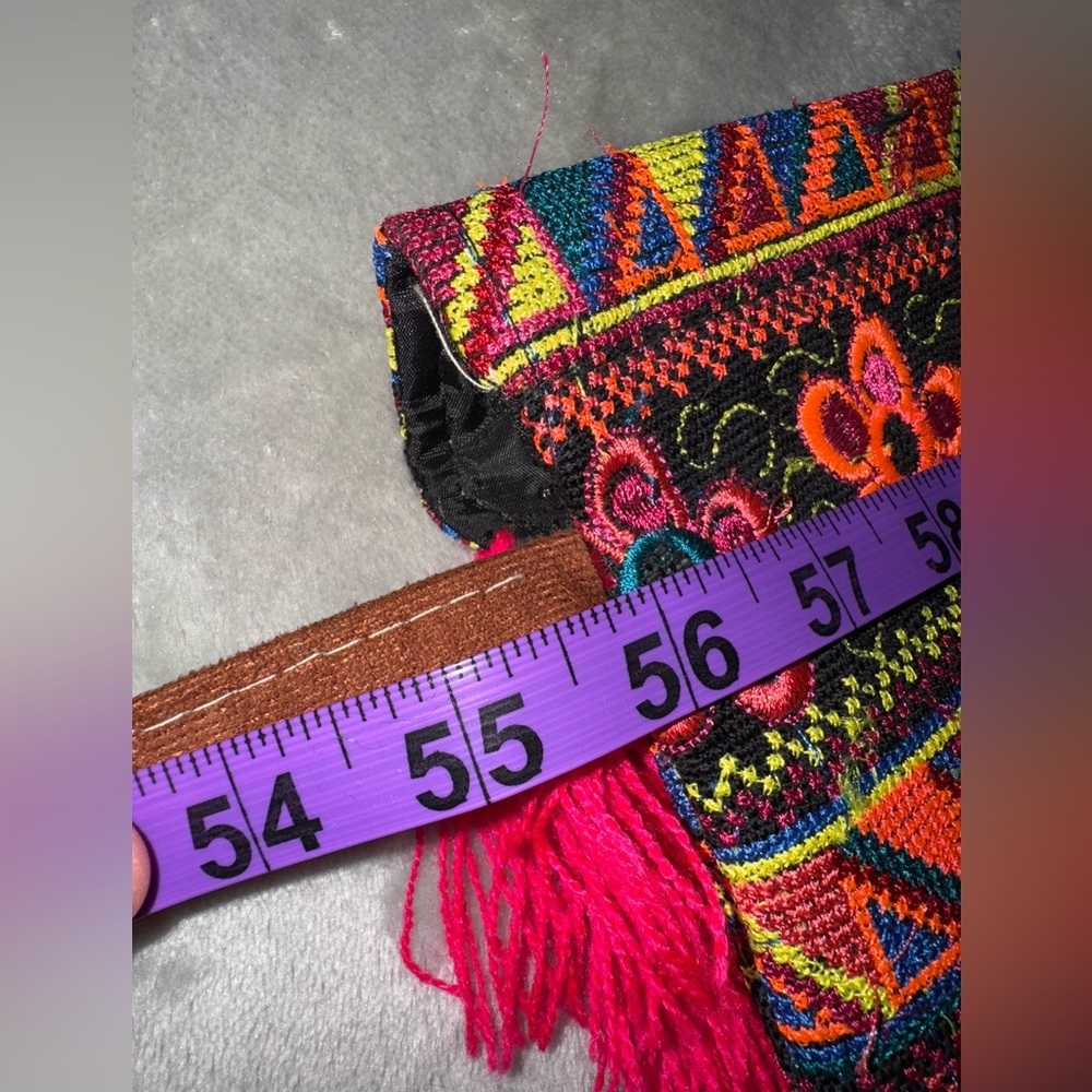 Colorful Patterned Crossbody Bag with Tassels - Picture 7 of 7